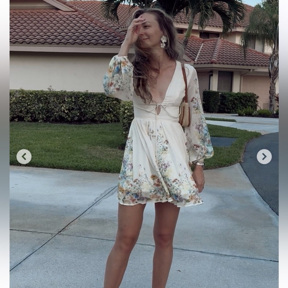 Floral Cream Dress with Long Sleeves